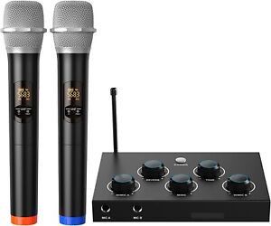 DIGITNOW Portable Karaoke Microphone Mixer System Set, with Dual UHF Wireless Mi