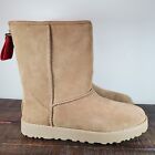 UGG Classic Short II Logo Zip Boots Womens Size 7 Suede Shearling Lined Brown
