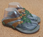 Cushe Women's Shasta Thong Cut Out Design Leather Slip On Sandal Sz 7 Tan Green
