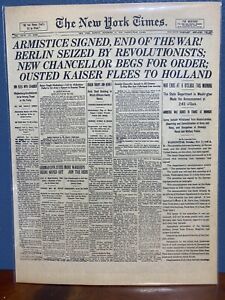 8x10 VINTAGE NEWSPAPER HEADLINE ARMISTICE DAY TREATY SIGNED END OF WW1 11-11-18