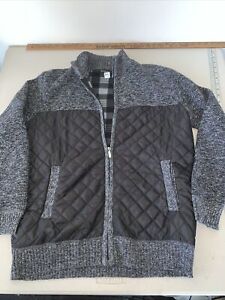 Bugatchi Uomo Quilted Cardigan Full Zip Lined Jacket Modern Fit Mens L Gray/Blk