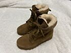 New! BEARPAW Arielle Brown Suede Sheepskin Lace Up Boots