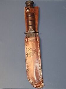 Ka-Bar Olean, NY USMC Fixed Blade Fighting Knife W/Leather  (Sheath Damaged) 13
