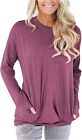OnlyPuff Casual Tunic Tops Wine Red Batwing Sleeve Pocket T Shirt for Women L