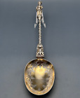 1877 ELKINGTON SOLID SILVER ETRUSCAN FIGURE LARGE SPOON WITH GILT BOWL