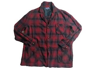 Vintage Pendleton Men's Red Plaid Wool Blazer Shirt Jacket XL Unlined Retro