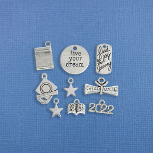 Graduation Charm Collection Antique Silver Tone 9 Charms Class of 2022 - COL195