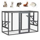 Cat Cage Wooden Large Cat House Enclosure w/Waterproof Flat Roof Indoor/Outdoor