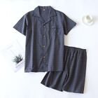 Men's Pajamas Summer Thin Short-sleeved Shorts Washed Cotton Simple Plaid Suit