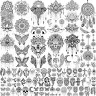 64 Sheets Tribal Vintage Black Lotus Temporary Tattoos for Women Girls Bohemia