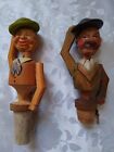 Two Vintage ANRI Italy Wood Carved Mechanical Bottle Stoppers with Tipping Hats