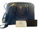 Prada Saffiano  Leather Satchel Bag Blue Women's Handbag Authentic