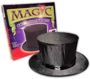 MAGICIAN COLLAPSIBLE TOP HAT Adult Secret Pocket Black Spring Magic Trick Pop Up