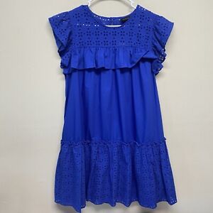 Who What Wear Womens Short Sleeve Woven Dress Surf the Web Blue Baby Doll Large