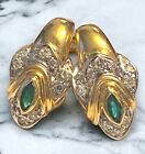 GORGEOUS Vintage 14K Yellow Gold Emerald and Diamond Omega Back Earrings!