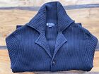 Brooks Brothers Saxxon Wool Leather Button Ribbed Navy Military Cardigan
