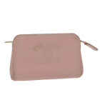 CHANEL Cosmetic Pouch Caviar Skin Pink CC Auth am5668