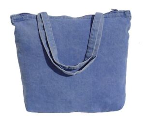 10 Wholesale Bulk Zippered Washed Denim Tote Bags - Free Shipping