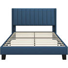 Full/Queen/King Upholstered Platform Bed Frame Tufted Headboard Gray/Blue/Beige