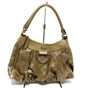 Auth GUCCI Abby, Crystal GG 190525 Gold Coated Canvas Leather Handbag