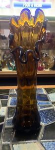 New ListingStunning Vintage Japanese Art Glass Vase , Scalloped Edging Amber Glass Statue