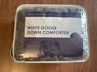 Goose Down Comforter Queen Gray Stripe All Seasons 750 Fill Power Cotton 88”x88”