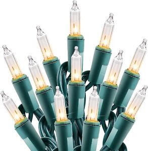 50 Clear Mini Christmas Lights, Green Wire, 12.4' Total Length