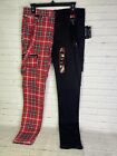 Hot Topic Red Plaid Black Split Leg Suspender Stinger Denim Jeans Size 34 x 30