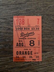 New ListingLos Angeles Dodgers Baseball Game Ticket August 8, 1962 Dodger Stadium 1st Year