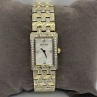 Bulova 98L301 Crystal Accented Two Tone Rectangular SS Watch w/ MOP Dial