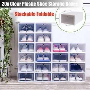 Shoe Box Storage Cases Sneaker Organizer Stackable 20PCS Clear Shoe Box