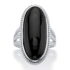 PalmBeach Jewelry Genuine Sterling Silver Black Onyx Oval Cabochon Ring