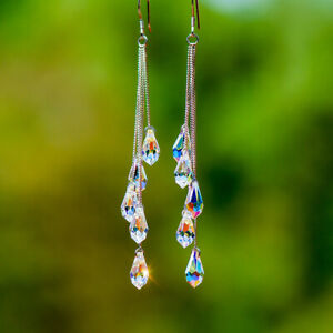 Crystal Tassel Earrings Waterdrop Hook Drop Dangle Wedding Women Jewelry Gifts
