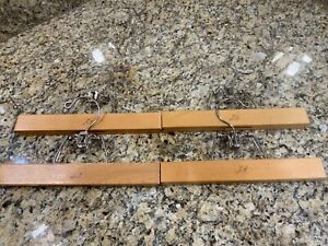 Lot of 4 Vintage The Setwell Wooden Hangers Pant Skirt Clamp Style Made in USA