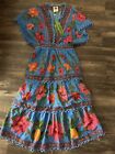 NWT New $245 Farm Rio Blue Tropical Tapestry Layered Floral Midi Dress S Small
