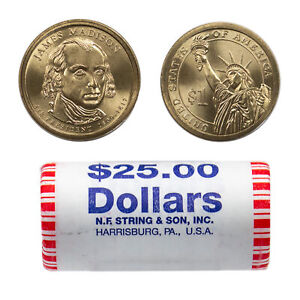 2007 James Madison Presidential Dollar Bank Roll Sealed BU 25 Coins