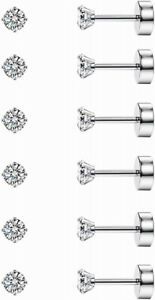 6 Pairs 20G Cartilage Stud Earrings for Women Men Stainless Steel CZ Barbell Set