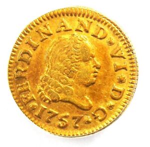 1757 Spain Gold Ferdinand VII 1/2 Escudo Coin 1/2E - Certified ANACS XF40 (EF40)