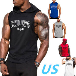 US Men's Sleeveless Hooded Tank Tops Vest Sweatshirt Workout Muscle Tops Hoodies