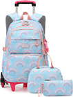 3Pcs Girls Rolling Backpack Kids Bookbag Wheels Set Elementary Trolley Schoolbag