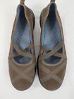 Clarks Privo Woman's Brown Suede Slip On Stretch Cross Strap Shoes Flats 8 1/2