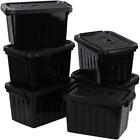 6 Quart Black Plastic Storage Latching Box Bin with Handles, 6 Packs