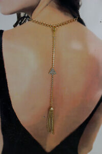 Women Gold Metal Chain Link Arrow Jewelry Long Back Necklace Tassel Fringe Charm