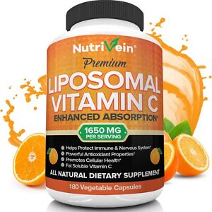 Nutrivein Liposomal Vitamin C 1650mg -180 Capsules - High Absorption Supplements