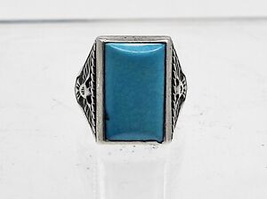 Man's Old Pawn sterling and turquoise ring, Thunderbird Fred Harvey, sz.11.5