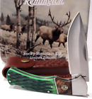 Remington Buck Elk Tin Green Jigged Bone Lockback Hunting Pocket Knife + Sheath