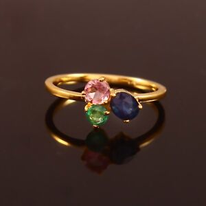 Sapphire &Tourmaline and Emerald Gold Ring , 14k Solid Yellow Gold Handmade Ring