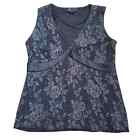 Black Floral Lace Babydoll Top Sleeveless V-Neck Vintage y2k 00s Silver Small