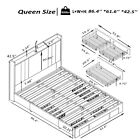 Queen Bed with 4 Storage Drawers and Charging Station,Upholstered PU Modern
