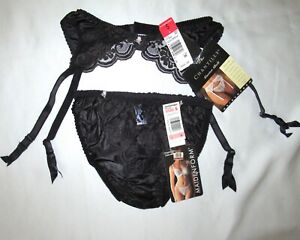 NWT VTG Maidenform Chantilly lace String Bikini Panties black sz S w/garter belt